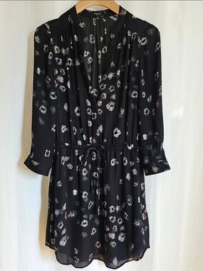 Aritzia Babaton Long Sleeve Silk Bennett Dress - Black & Pattern